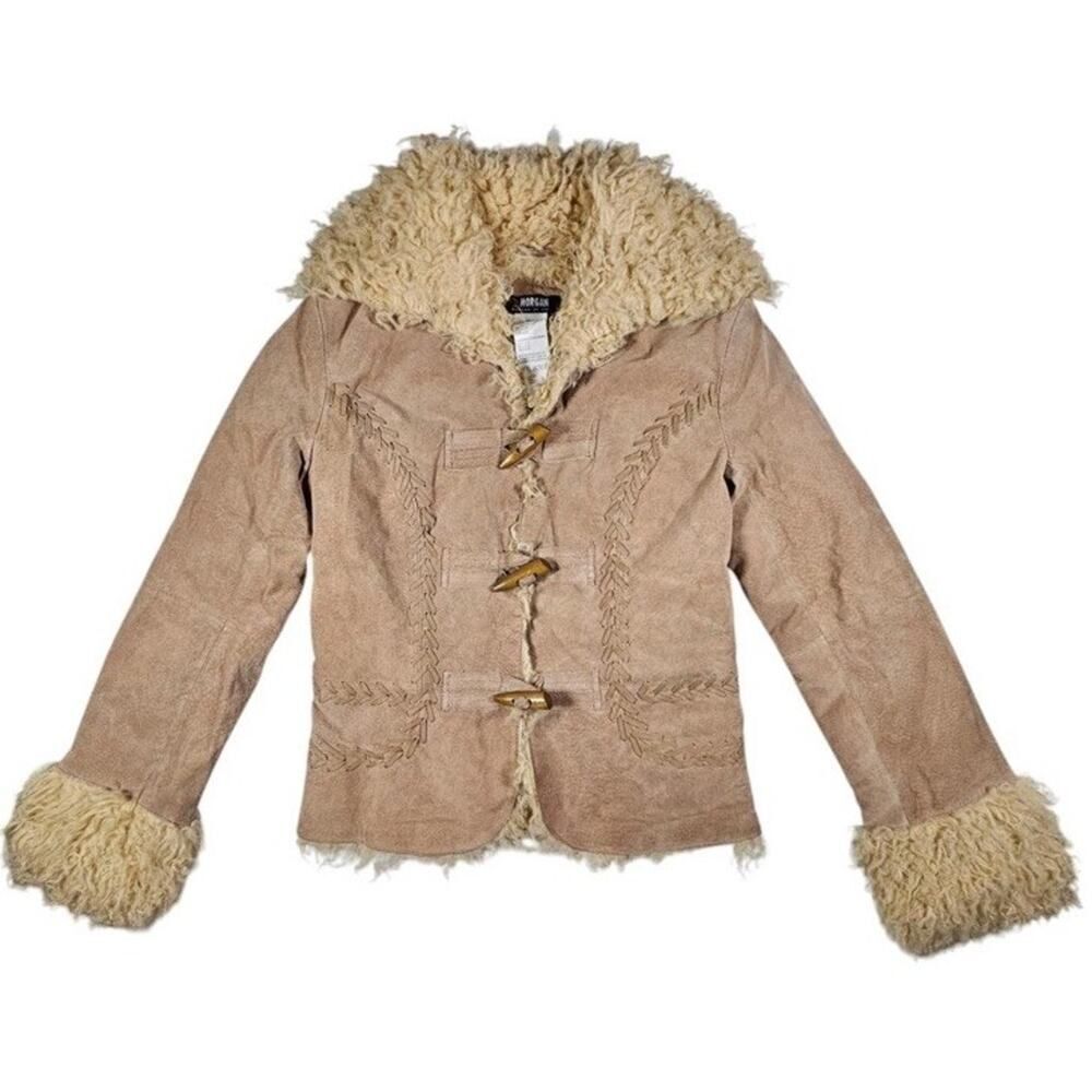 Vintage Afghan Penny Lane Shearling Jacket S Suede Faux Fur Y2K Boho Coat Beige